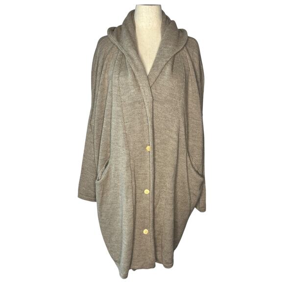 Ete Noir Women's Cardigan Sweater One Size in Sand Duster Hooded Baby Alpaca